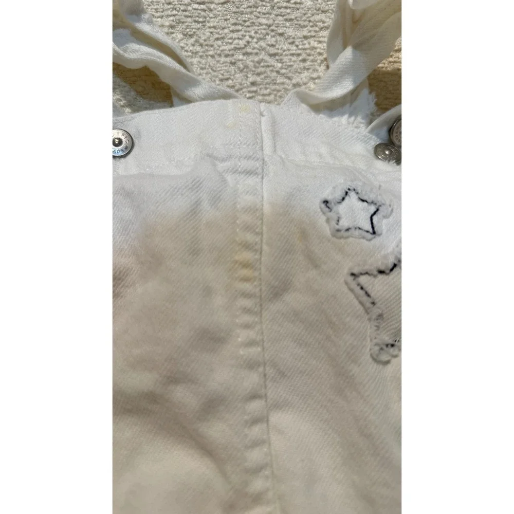 White Denim Star Patch Pinafore Overall Dress Girls
